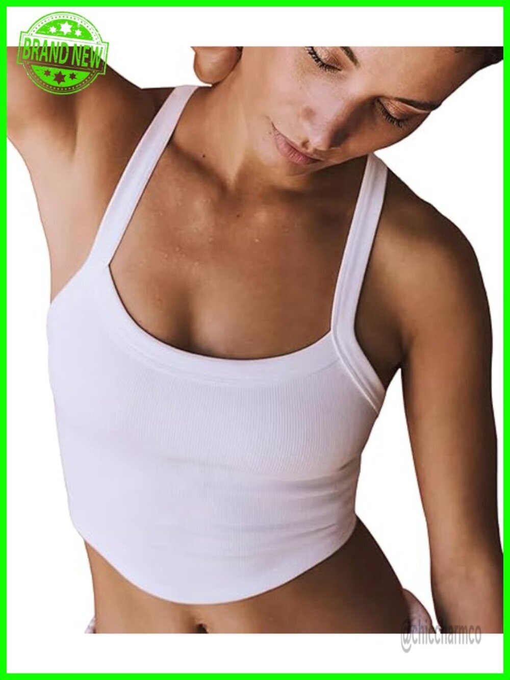 Seamless Crop Tank Tops Scoop Neck Ribbed Workout Cami Athletic Sleeveless